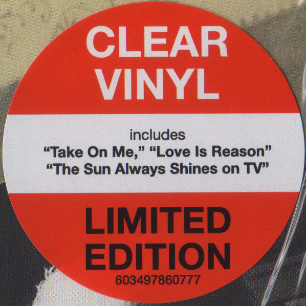 Hunting High And Low European clear vinyl LP sticker