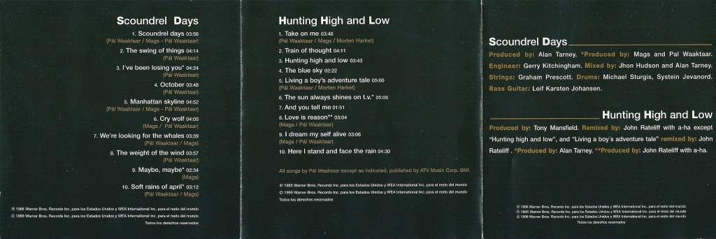 Doble Dois - Hunting High And Low / Scoundrel Days Chile CD back of insert - click to enlarge